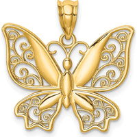 14K Yellow Gold Polished Butterfly Pendant with Intricate Swirl Design by Oro Pregiato
