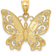 14K Yellow Gold Polished Butterfly Pendant with Intricate Swirl Design by Oro Pregiato