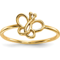 14K Yellow Gold Polished Butterfly Ring - Nature-Inspired Adjustable Design by 0