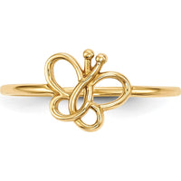 14K Yellow Gold Polished Butterfly Ring - Nature-Inspired Adjustable Design by 0