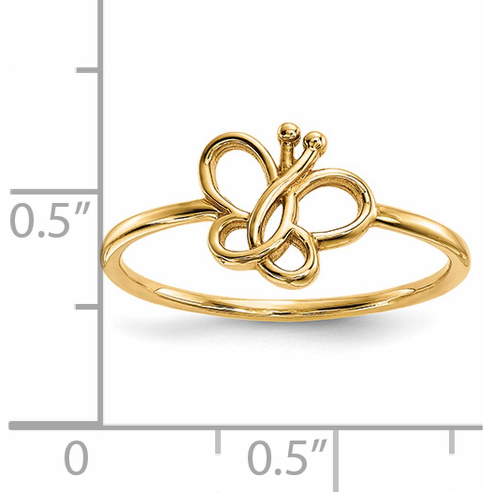 14K Yellow Gold Polished Butterfly Ring - Nature-Inspired Adjustable Design by 0