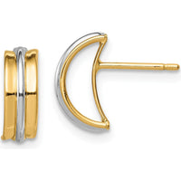 14K Yellow Gold Polished Button Earrings with Rhodium Accents - 11mm by 0