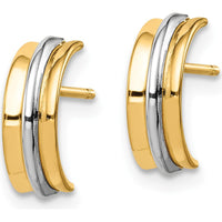 14K Yellow Gold Polished Button Earrings with Rhodium Accents - 11mm by 0