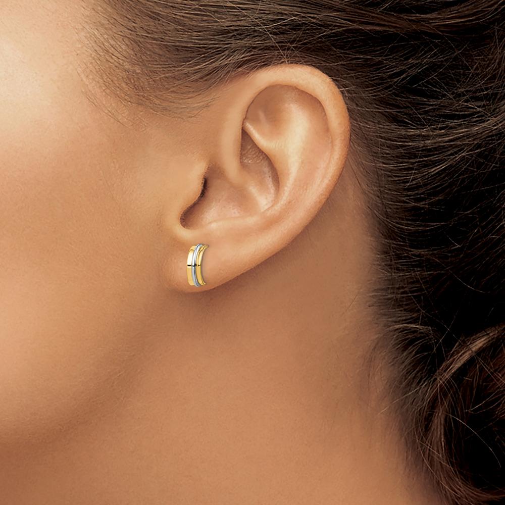 14K Yellow Gold Polished Button Earrings with Rhodium Accents - 11mm by 0