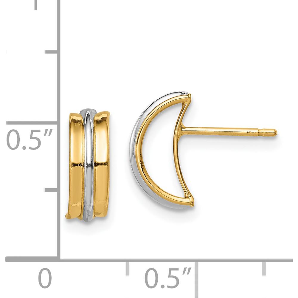 14K Yellow Gold Polished Button Earrings with Rhodium Accents - 11mm by 0