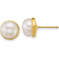 14K Yellow Gold Polished Button Freshwater Cultured Pearl Post Earrings - 7-8mm Pearls by Monteluci Fine Jewelry