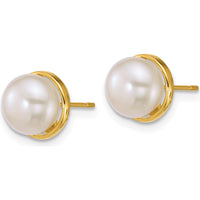 14K Yellow Gold Polished Button Freshwater Cultured Pearl Post Earrings - 7-8mm Pearls by Monteluci Fine Jewelry