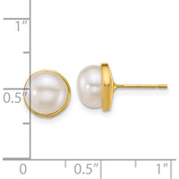 14K Yellow Gold Polished Button Freshwater Cultured Pearl Post Earrings - 7-8mm Pearls by Monteluci Fine Jewelry