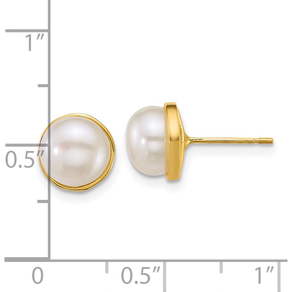 14K Yellow Gold Polished Button Freshwater Cultured Pearl Post Earrings - 7-8mm Pearls by Monteluci Fine Jewelry
