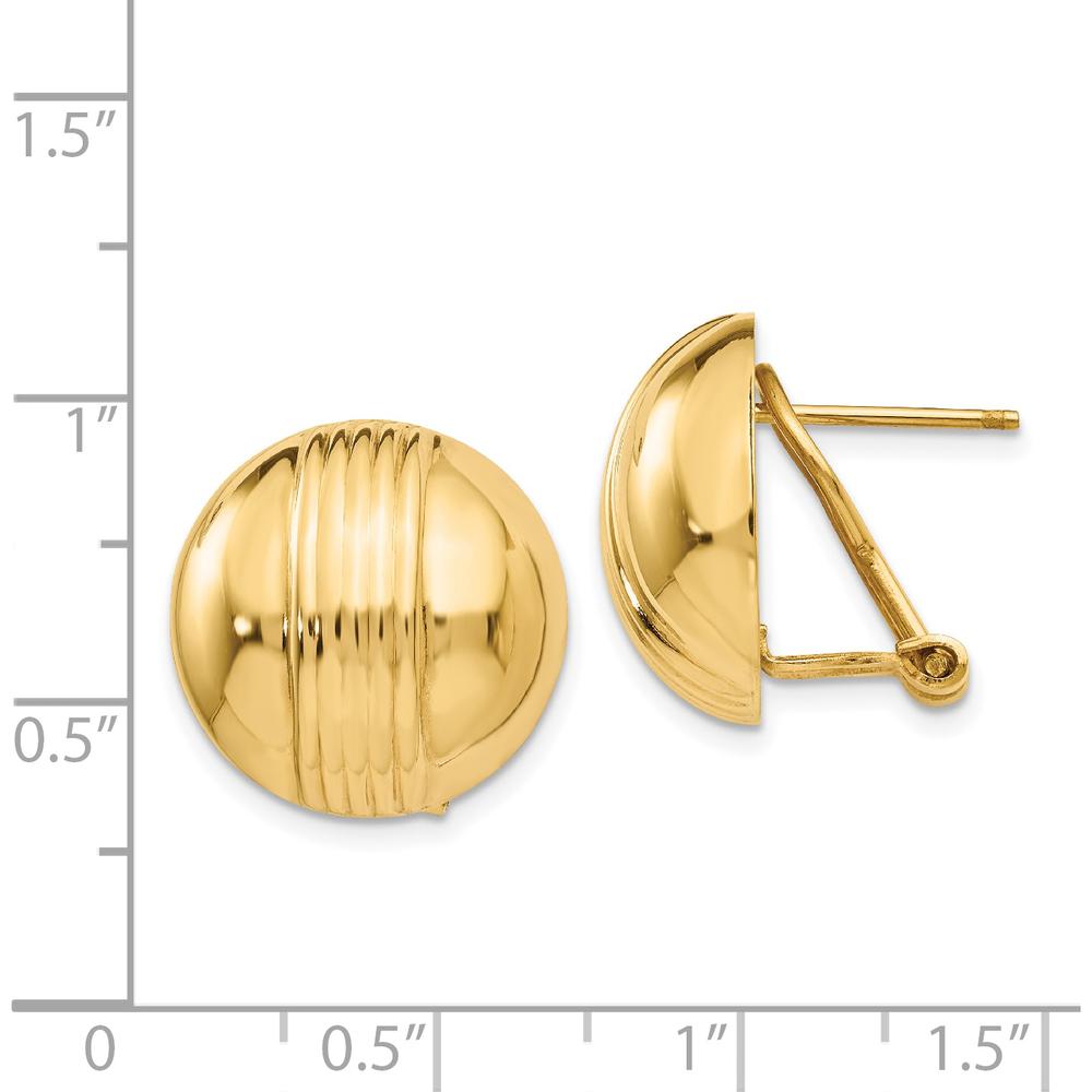 14K Yellow Gold Polished Button Omega Post Earrings by Oro Pregiato