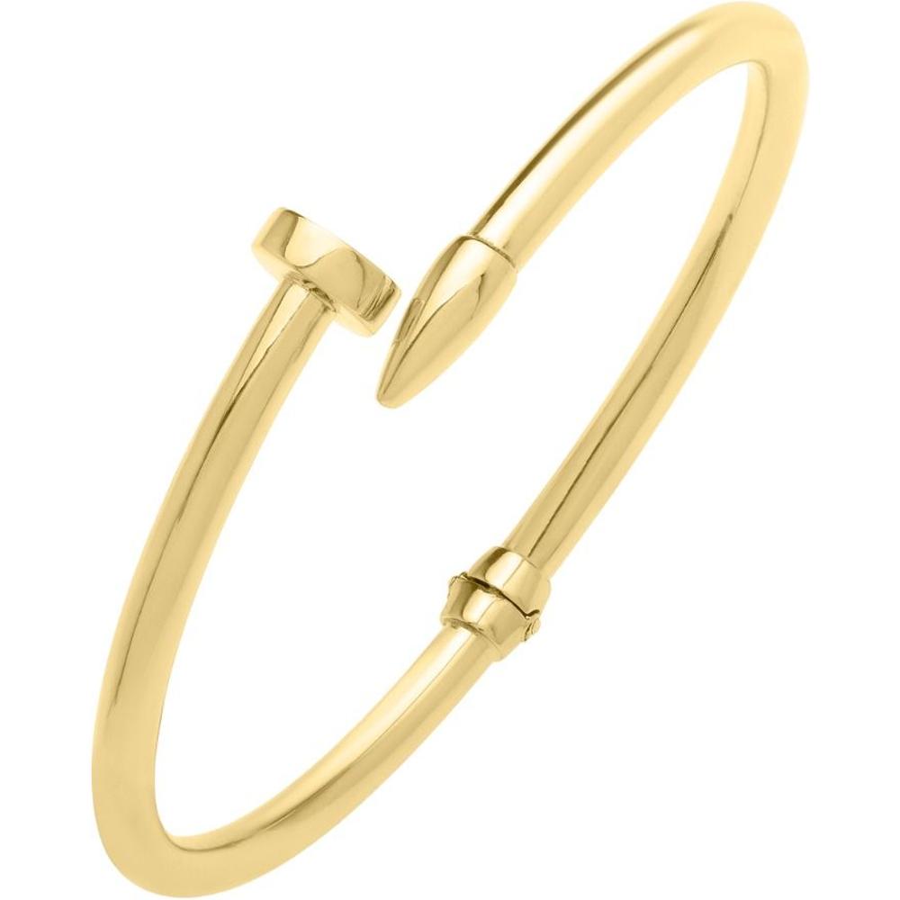 14K Yellow Gold Polished Bypass Nail Head Bangle by Orozza Fine Jewelry