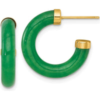 14K Yellow Gold Polished C-Hoop Earrings with Irregular Jade Stones - 3.8mm Thickness by Oro Pregiato