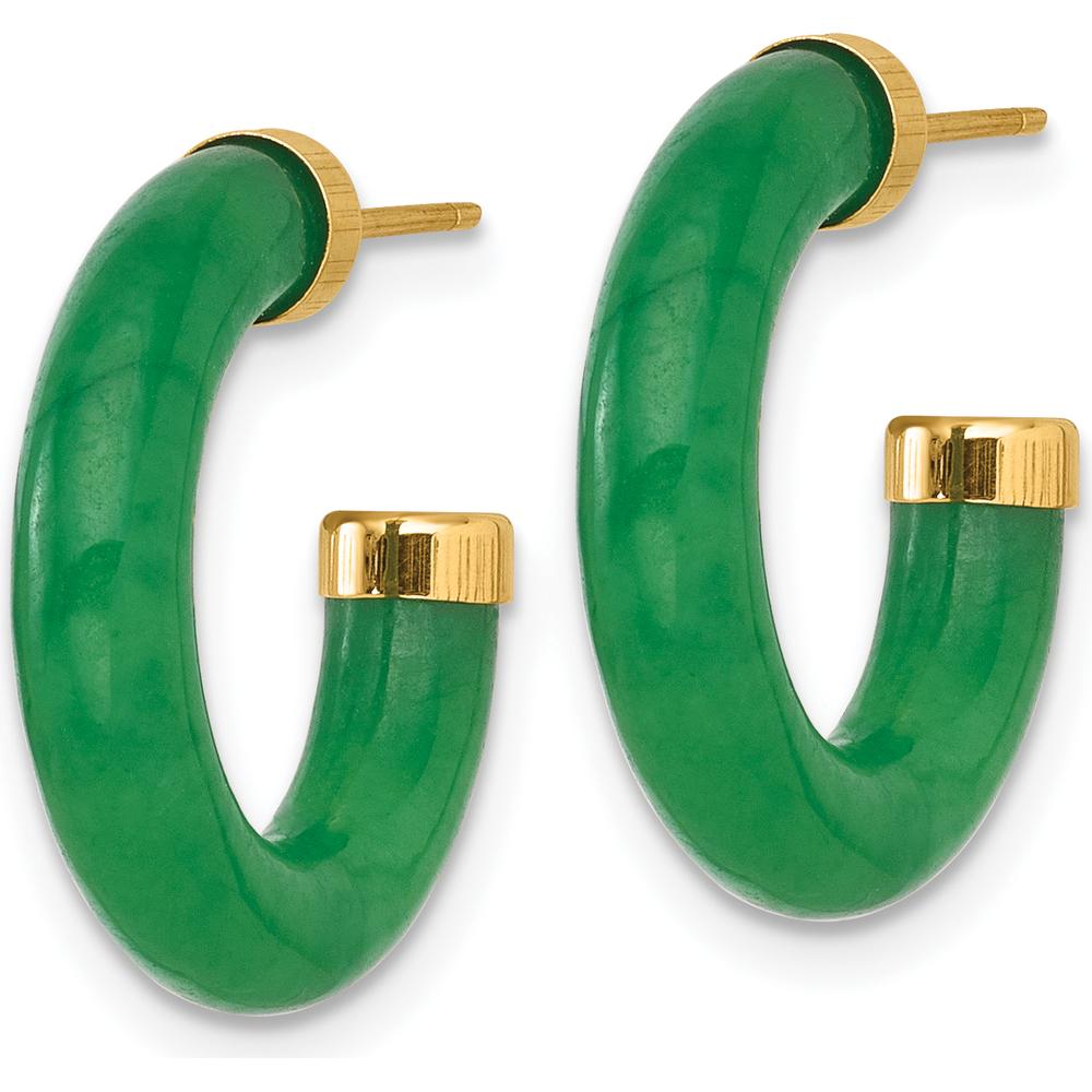 14K Yellow Gold Polished C-Hoop Earrings with Irregular Jade Stones - 3.8mm Thickness by Oro Pregiato