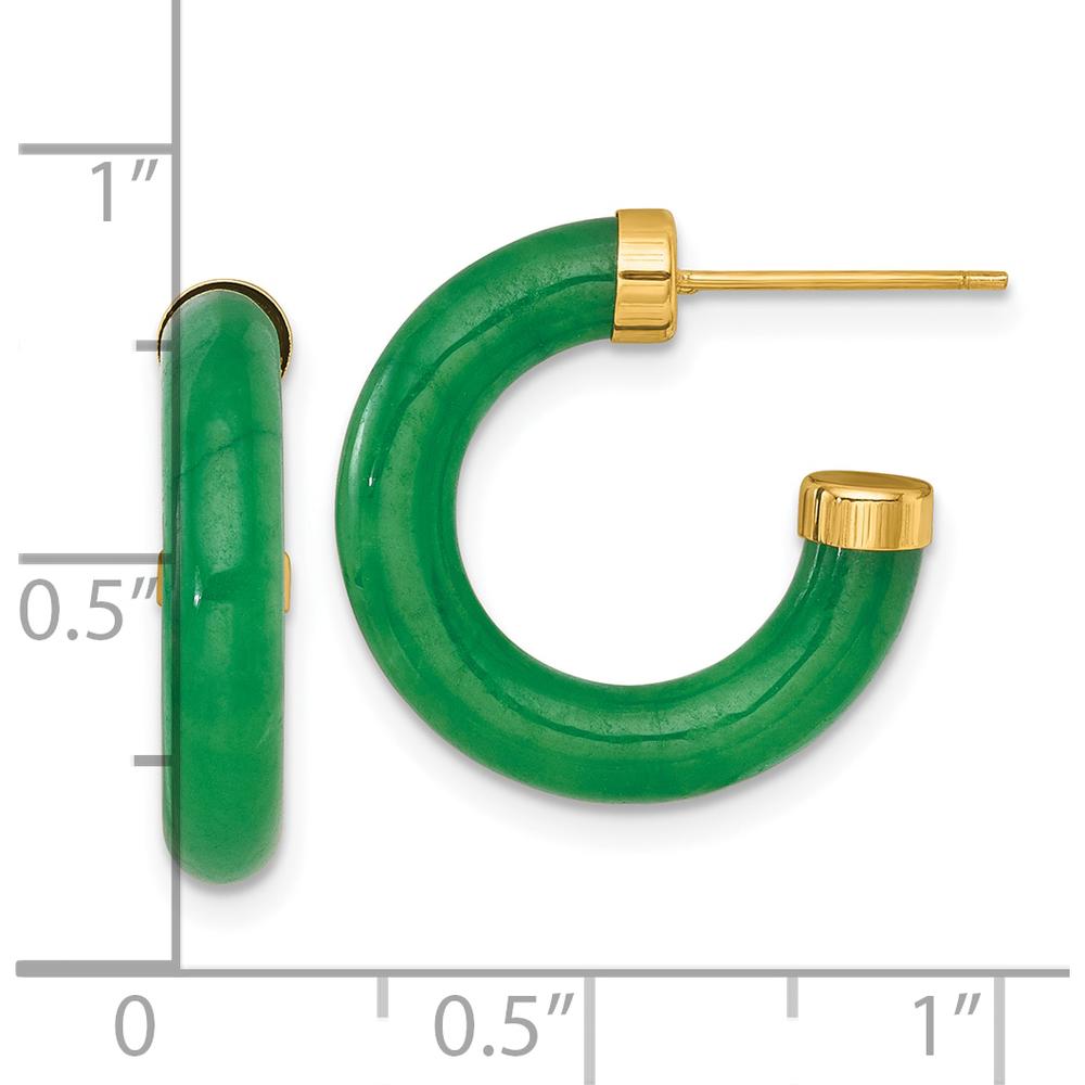 14K Yellow Gold Polished C-Hoop Earrings with Irregular Jade Stones - 3.8mm Thickness by Oro Pregiato