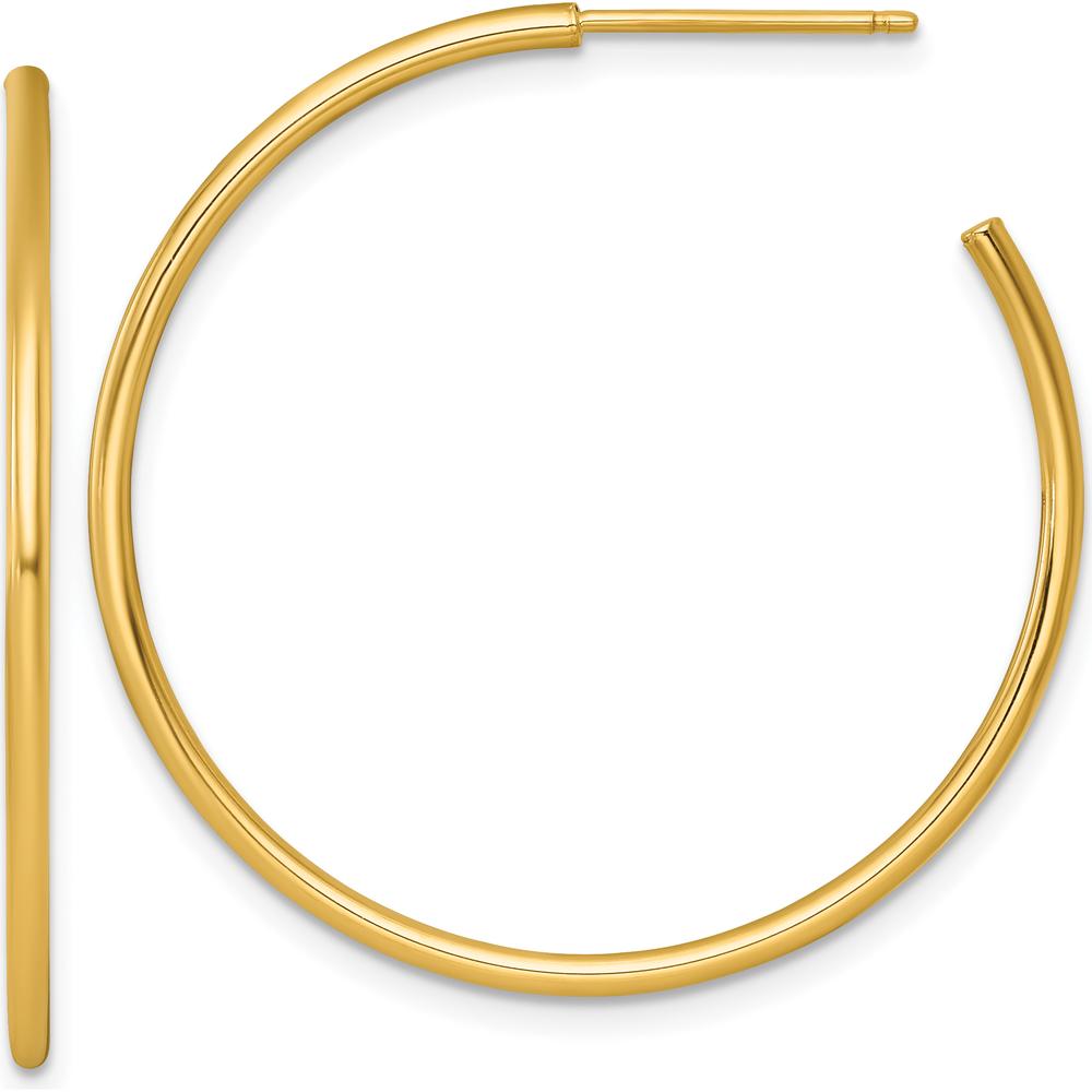 14K Yellow Gold Polished C-Hoop Post Earrings - 35mm Length by 0