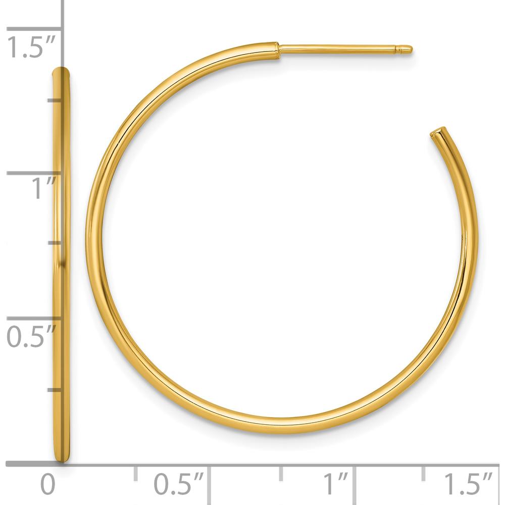 14K Yellow Gold Polished C-Hoop Post Earrings - 35mm Length by 0