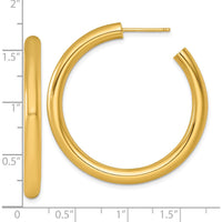 14K Yellow Gold Polished C-Hoop Post Earrings - 40mm Length by 0