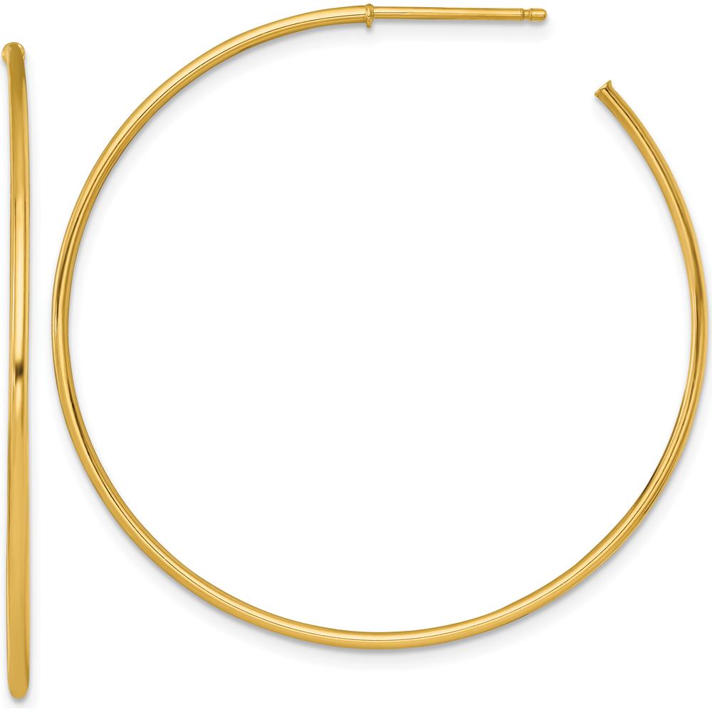 14K Yellow Gold Polished C-Hoop Post Earrings - 45mm Length by 0