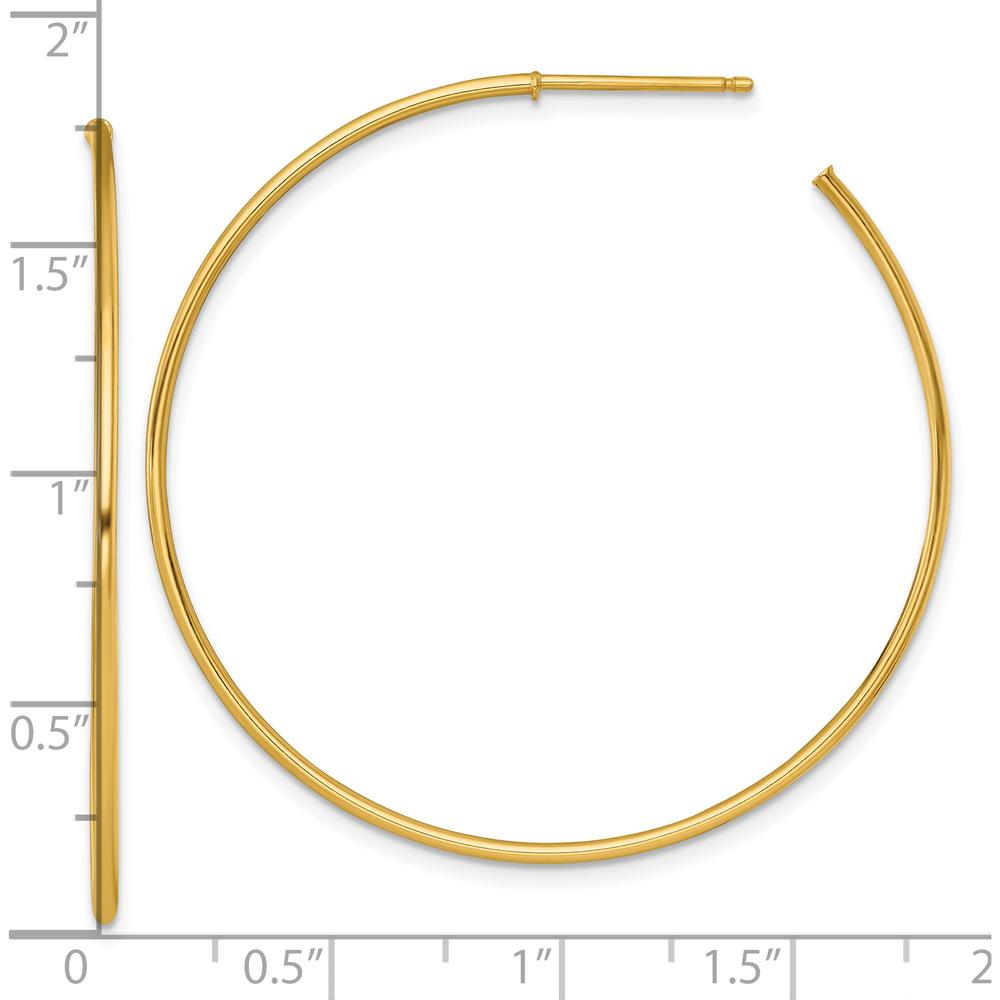 14K Yellow Gold Polished C-Hoop Post Earrings - 45mm Length by 0