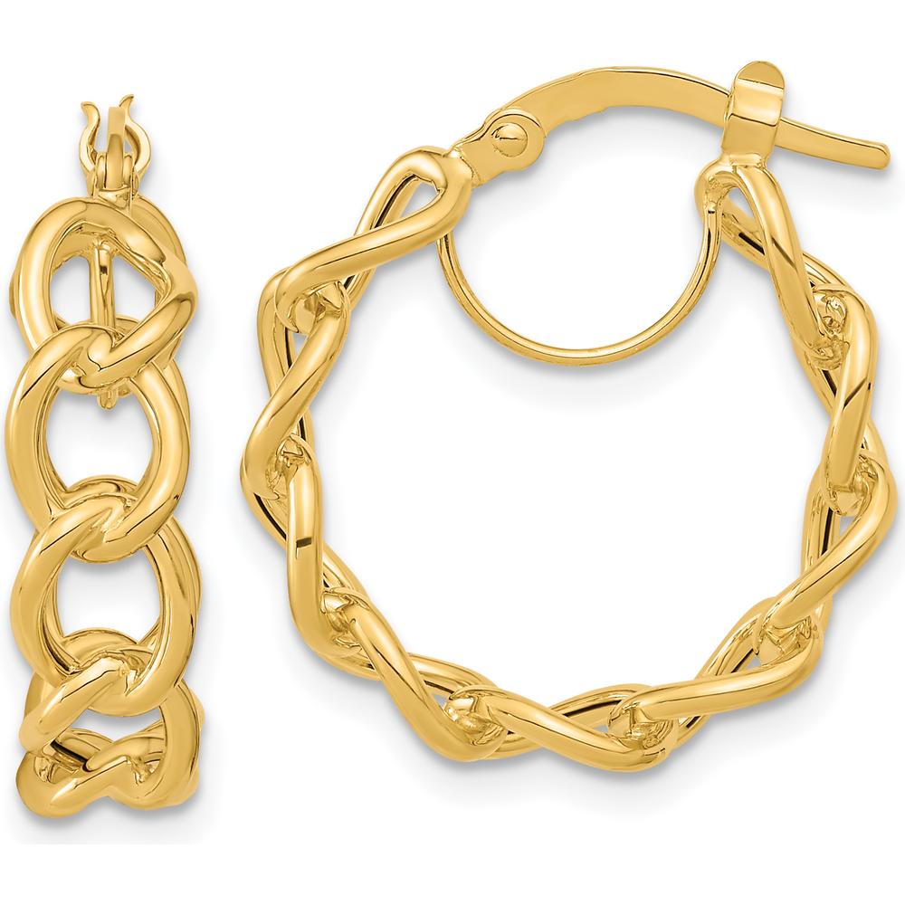14K Yellow Gold Polished Cable Link Large Hoop Earrings 21.4mm Length by 0