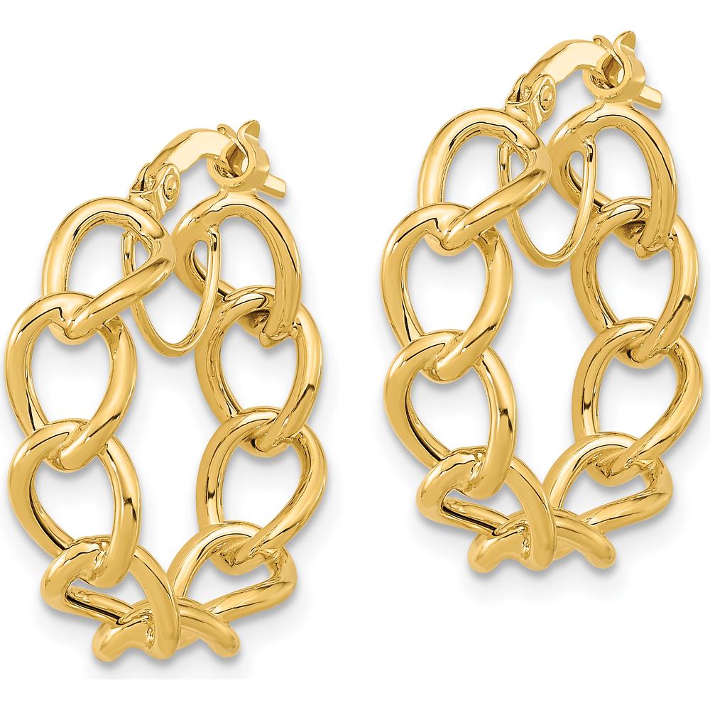14K Yellow Gold Polished Cable Link Large Hoop Earrings 21.4mm Length by 0