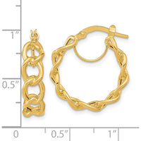 14K Yellow Gold Polished Cable Link Large Hoop Earrings 21.4mm Length by 0