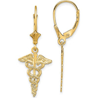 14K Yellow Gold Polished Caduceus Leverback Drop Earrings by 0