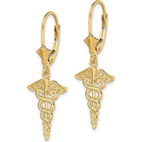 14K Yellow Gold Polished Caduceus Leverback Drop Earrings by 0