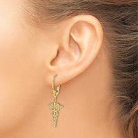 14K Yellow Gold Polished Caduceus Leverback Drop Earrings by 0