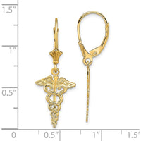 14K Yellow Gold Polished Caduceus Leverback Drop Earrings by 0