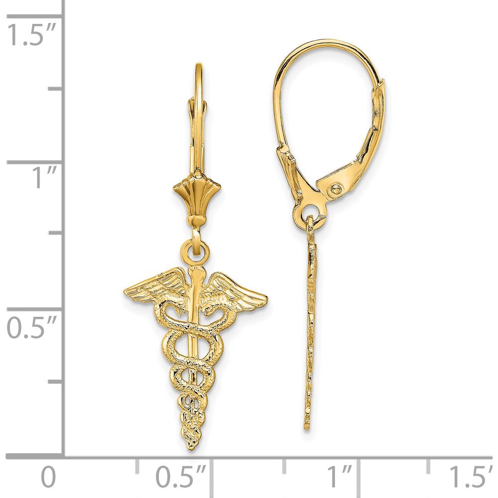 14K Yellow Gold Polished Caduceus Leverback Drop Earrings by 0