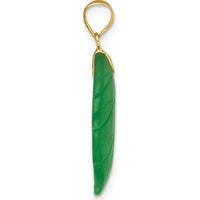 14K Yellow Gold Polished Carved Jade Leaf Pendant - 20mm x 12.5mm Irregular Green Jade Stone by Oro Pregiato