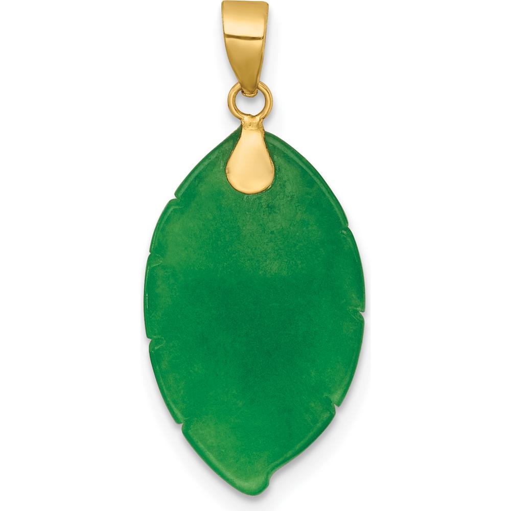 14K Yellow Gold Polished Carved Jade Leaf Pendant - 20mm x 12.5mm Irregular Green Jade Stone by Oro Pregiato