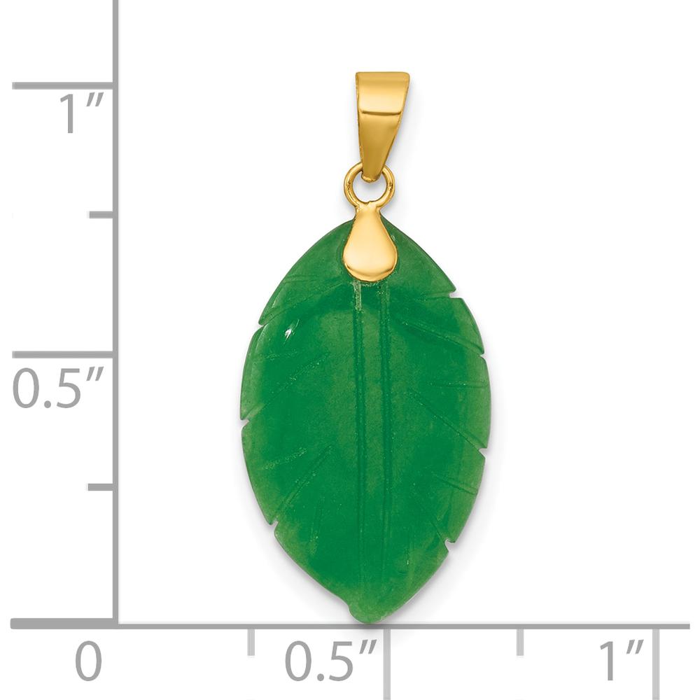 14K Yellow Gold Polished Carved Jade Leaf Pendant - 20mm x 12.5mm Irregular Green Jade Stone by Oro Pregiato