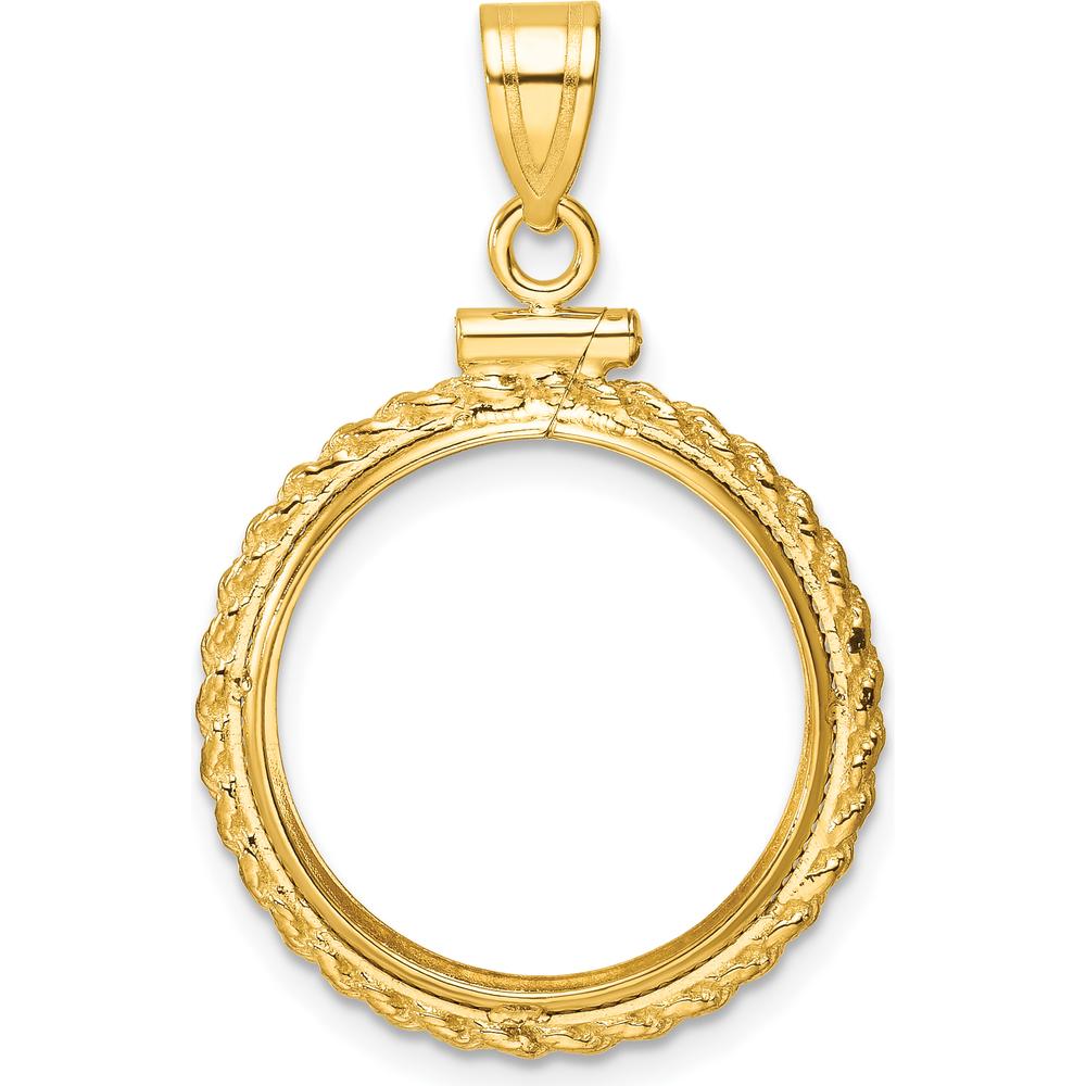 14K Yellow Gold Polished Casted Rope Coin Bezel Pendant - Holds 1/10 oz. Panda Coin by Numis Coin Jewelry