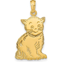 14K Yellow Gold Polished Cat Charm Pendant - Whimsical Animal Jewelry by Oro Pregiato