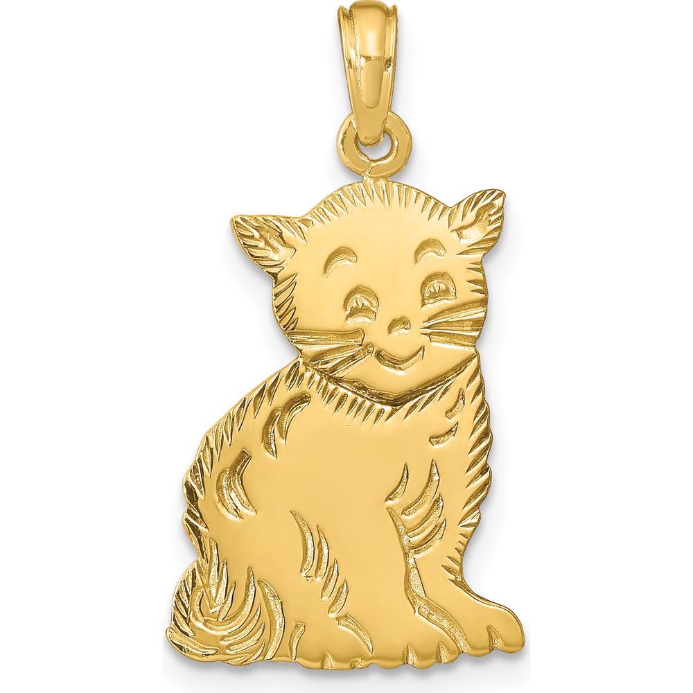 14K Yellow Gold Polished Cat Charm Pendant - Whimsical Animal Jewelry by Oro Pregiato