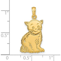 14K Yellow Gold Polished Cat Charm Pendant - Whimsical Animal Jewelry by Oro Pregiato