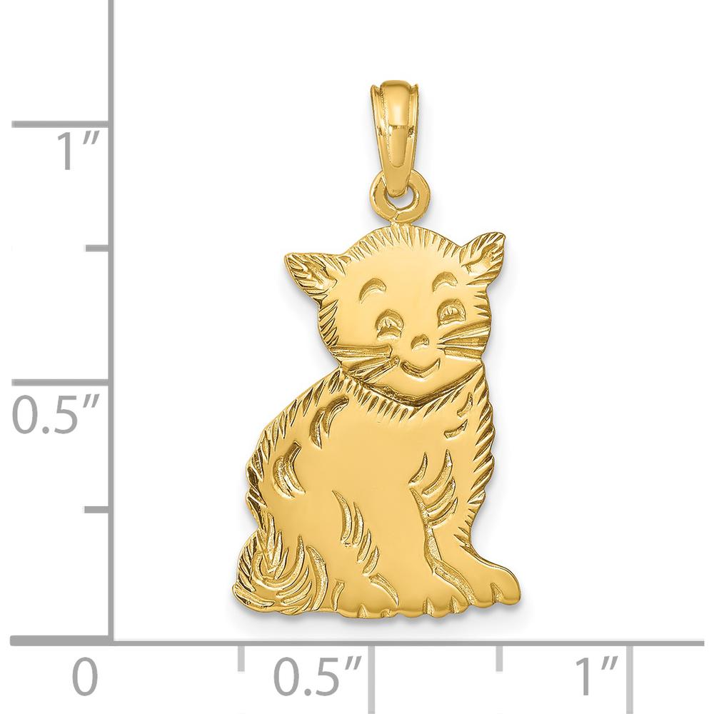 14K Yellow Gold Polished Cat Charm Pendant - Whimsical Animal Jewelry by Oro Pregiato
