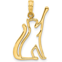 14K Yellow Gold Polished Cat Reaching Pendant - 25mm Length by Oro Pregiato