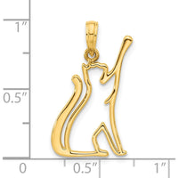 14K Yellow Gold Polished Cat Reaching Pendant - 25mm Length by Oro Pregiato