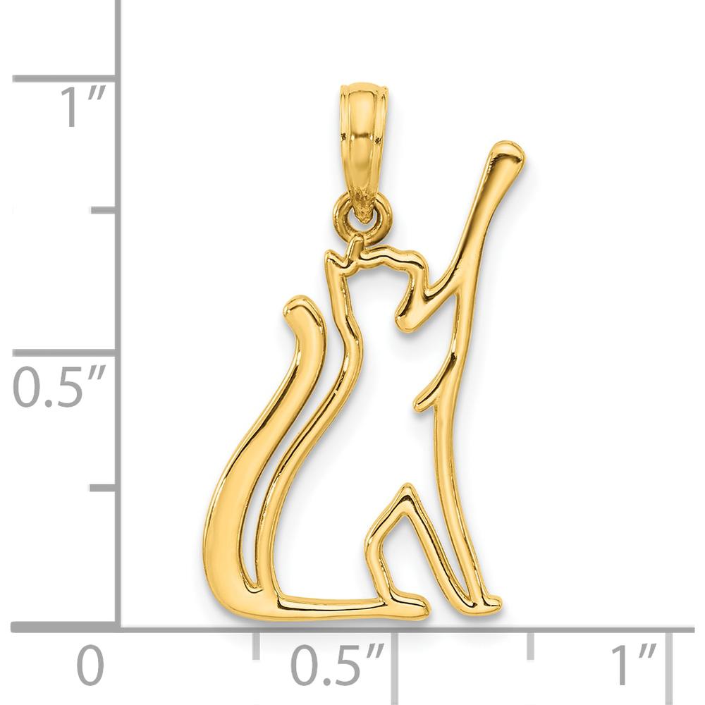 14K Yellow Gold Polished Cat Reaching Pendant - 25mm Length by Oro Pregiato