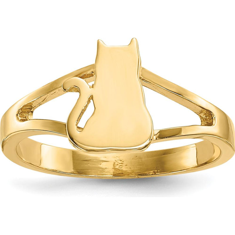 14K Yellow Gold Polished Cat Ring - Whimsical Animal Motif by 0