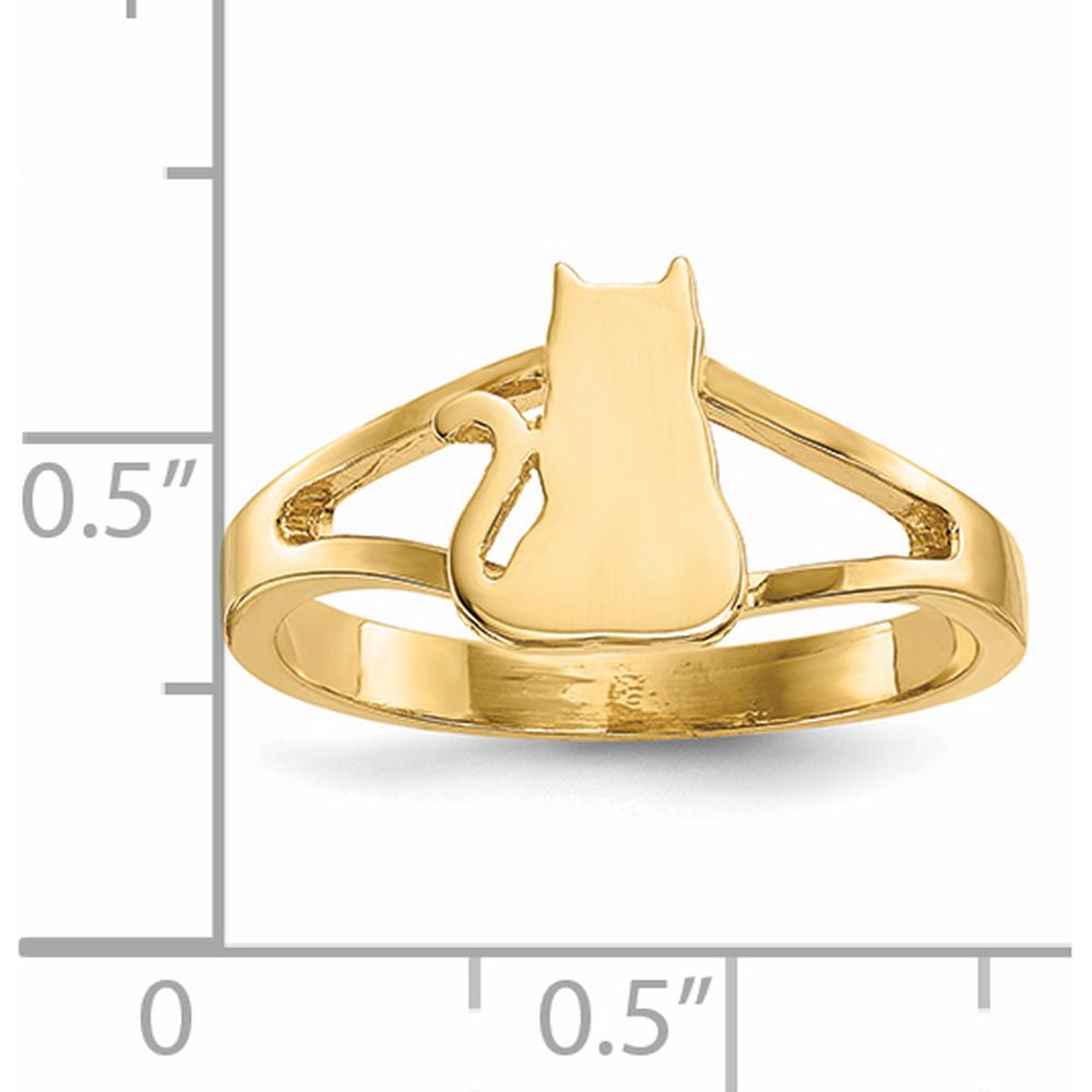 14K Yellow Gold Polished Cat Ring - Whimsical Animal Motif by 0