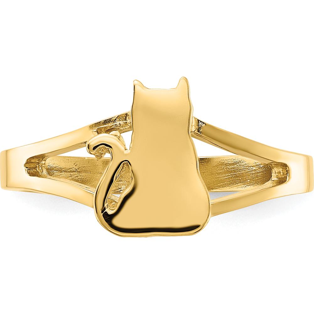 14K Yellow Gold Polished Cat Ring - Whimsical Animal Motif by 0