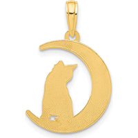 14K Yellow Gold Polished Cat Sitting on Crescent Moon Pendant by Oro Pregiato