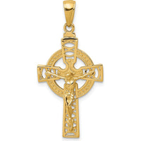14K Yellow Gold Polished Celtic Crucifix Pendant - Solid Casted Design, 30mm Length, 18mm Width by Oro Pregiato