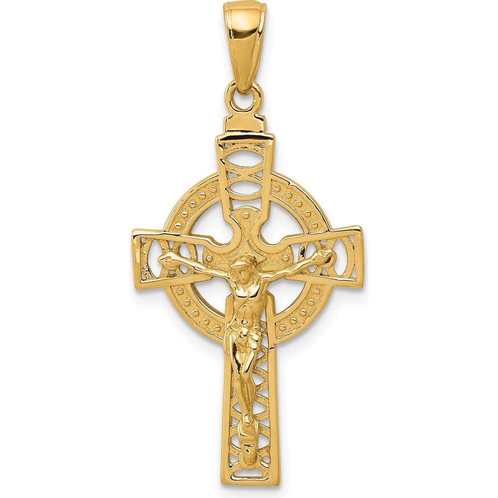 14K Yellow Gold Polished Celtic Crucifix Pendant - Solid Casted Design, 30mm Length, 18mm Width by Oro Pregiato