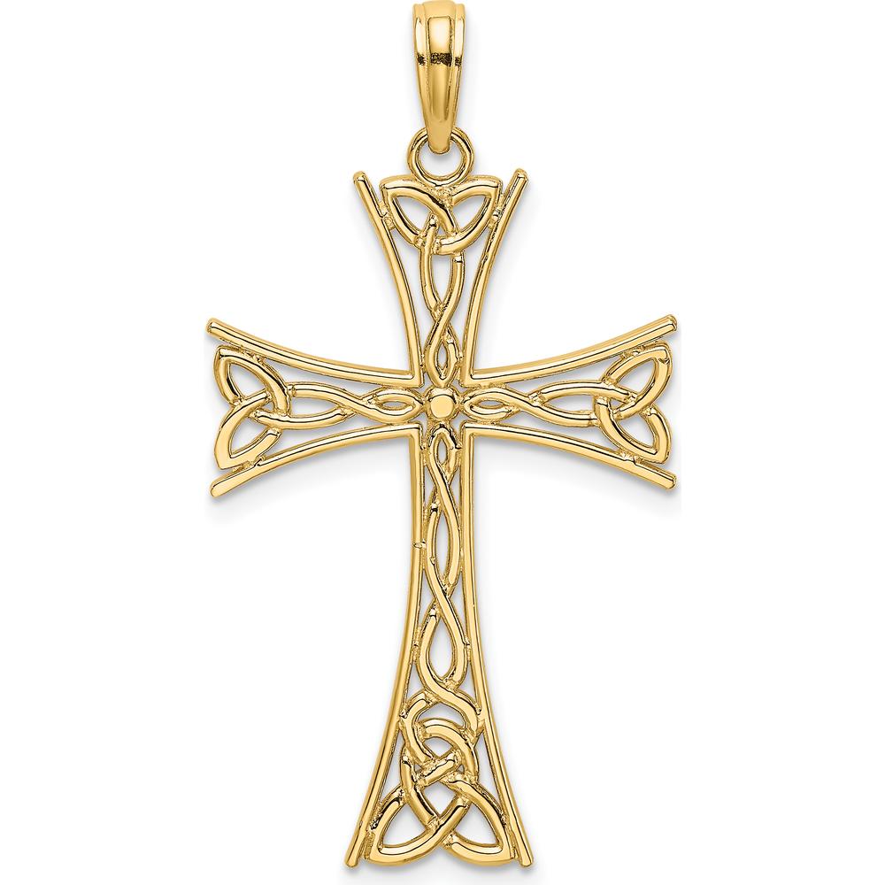 14K Yellow Gold Polished Celtic Knot Cross Charm with Secure Bail - 34.1mm Length by Oro Pregiato