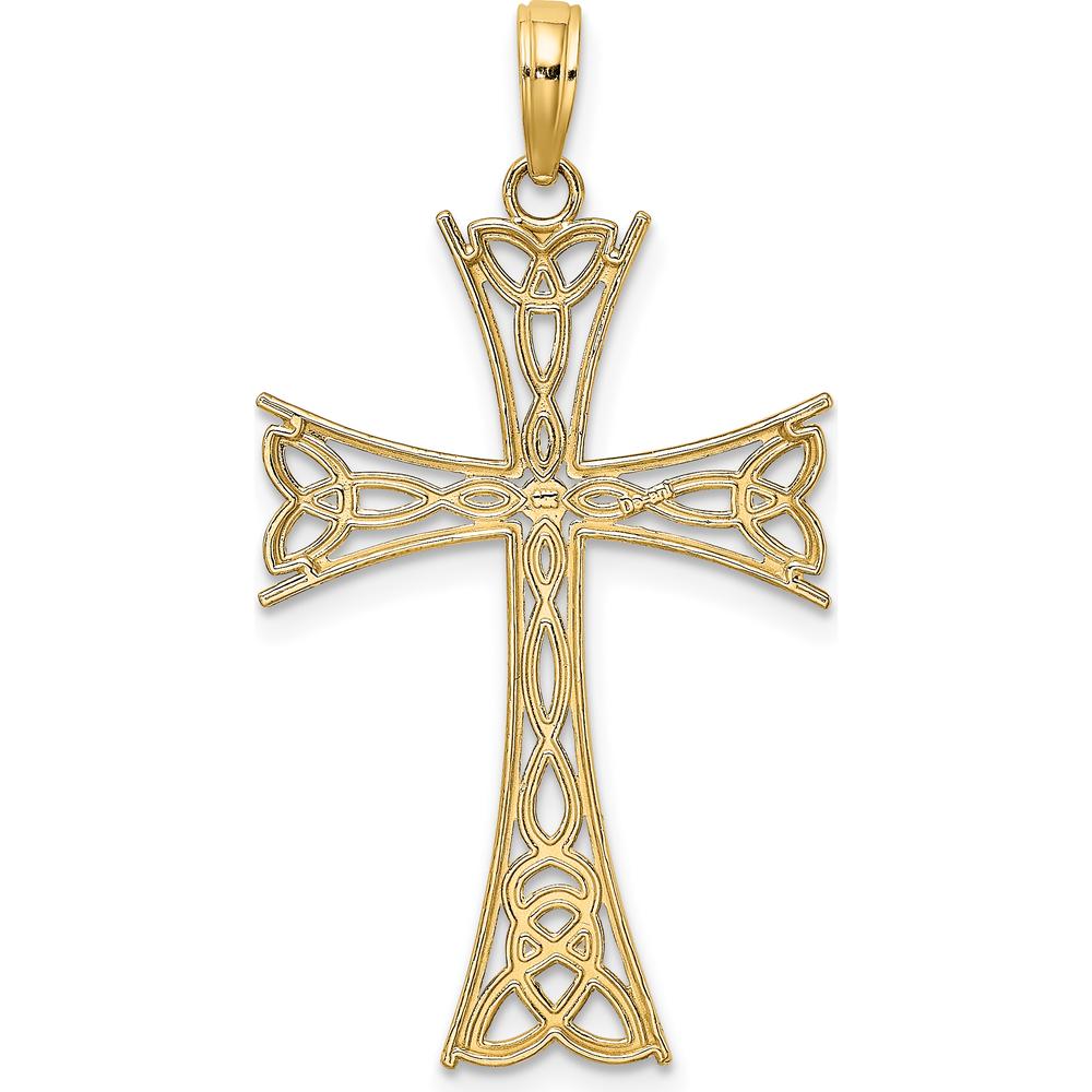 14K Yellow Gold Polished Celtic Knot Cross Charm with Secure Bail - 34.1mm Length by Oro Pregiato